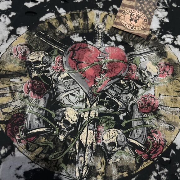 Affliction Women Goth Skulls Heart Rhinestone T-shirt Large Distressed Biker NWT - Picture 8 of 12